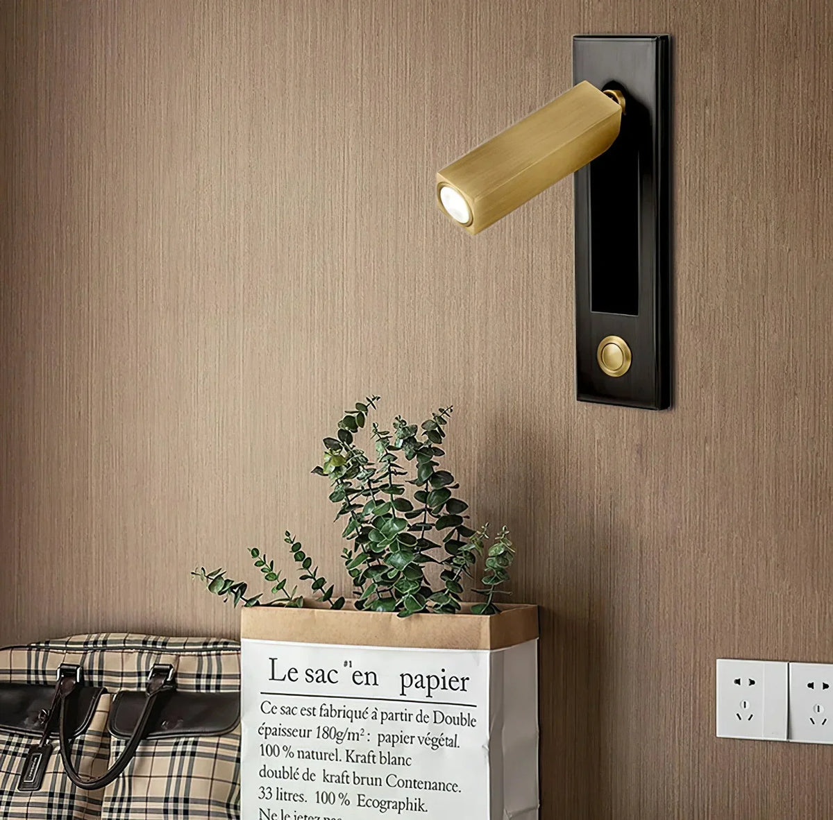 Swivel Wall Light, Cylindrical Metal, Bedroom Reading Light, Adjustable Light, Modern Design, Black and Gold Bedside Lamp | Sansoti