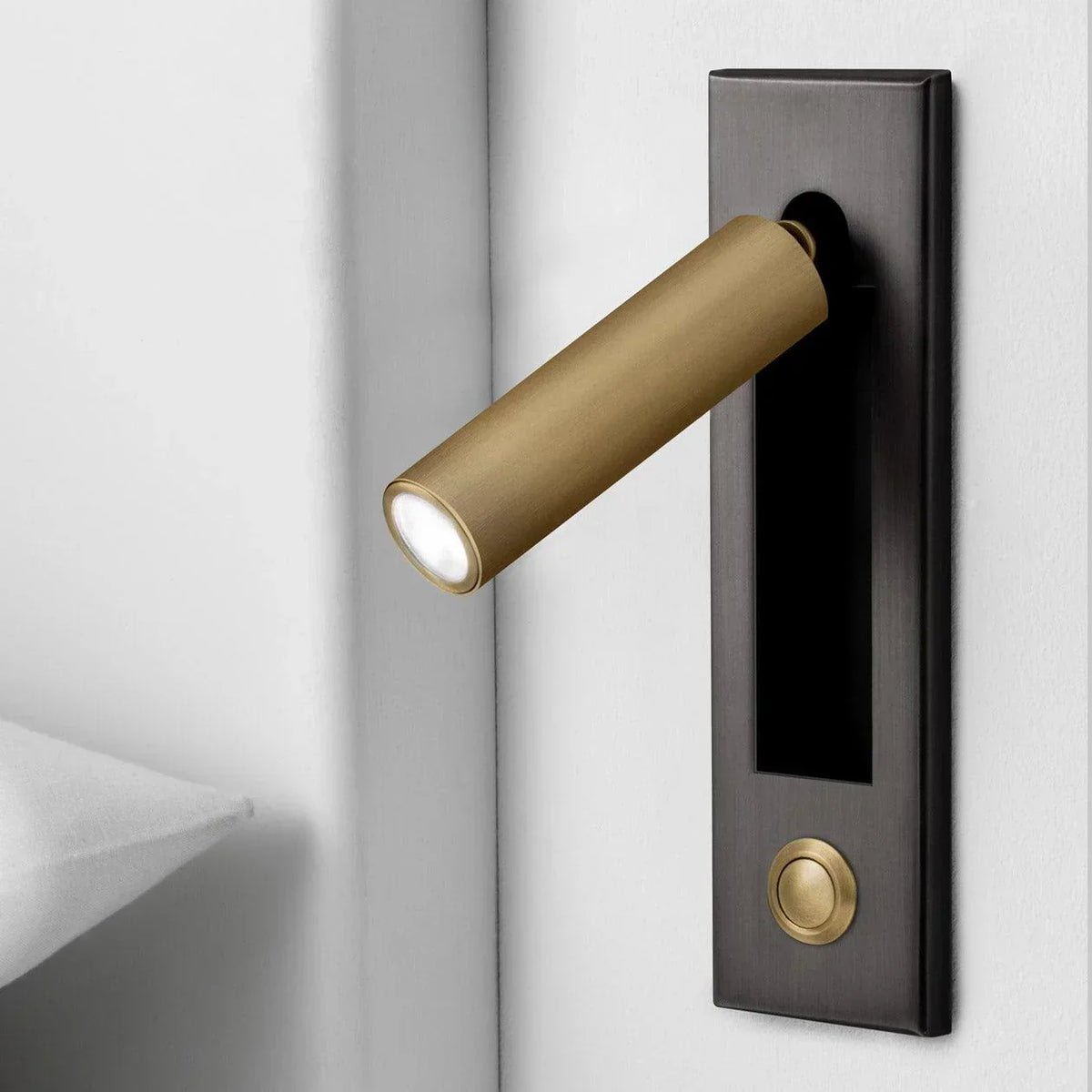 Swivel Wall Light, Cylindrical Metal, Bedroom Reading Light, Adjustable Light, Modern Design, Black and Gold Bedside Lamp | Sansoti