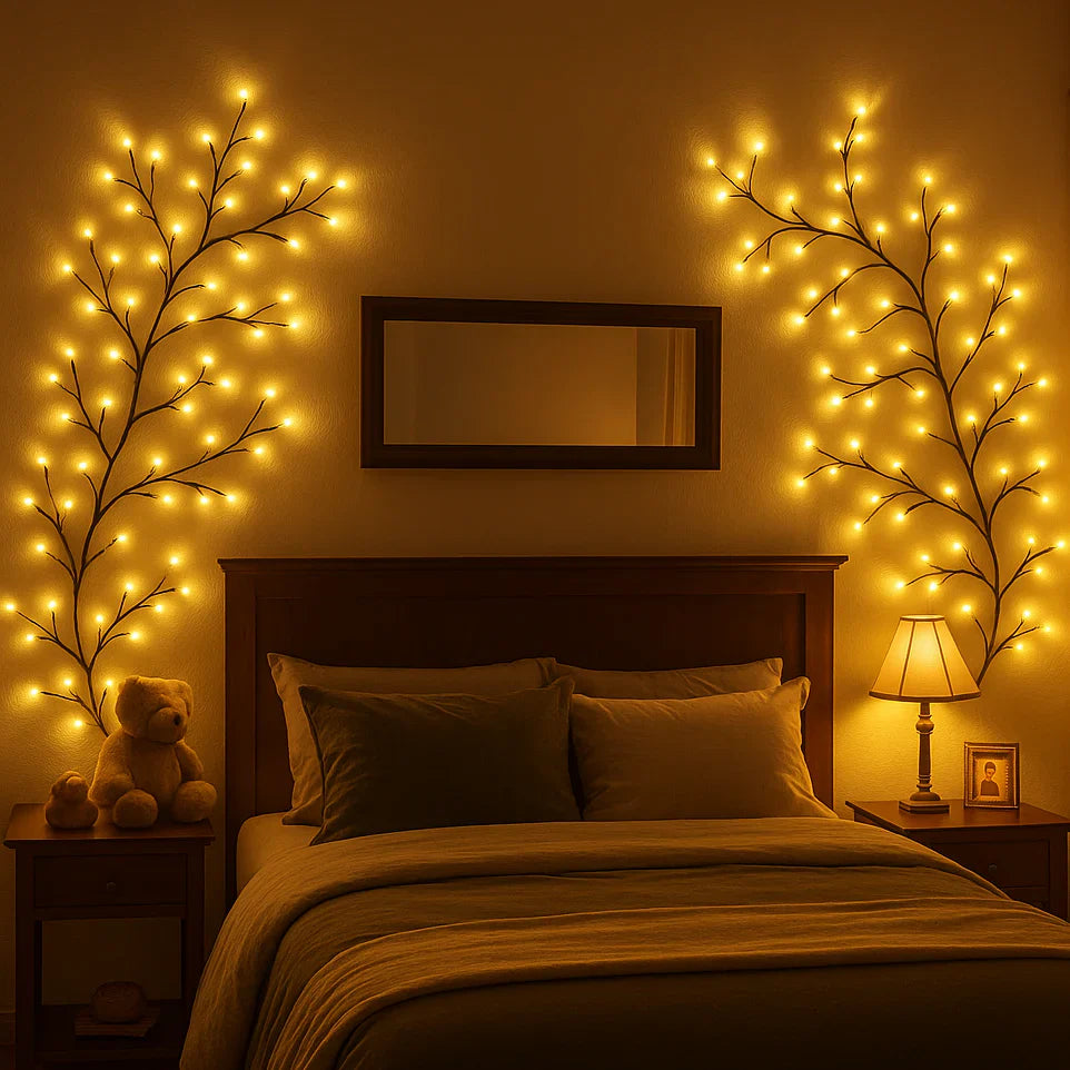 LED-Wandbeleuchtung mit Weidenzweigen in warmweiß | dimmbare natürliche Stimmungsbeleuchtung | Fernbedienung | Sansoti