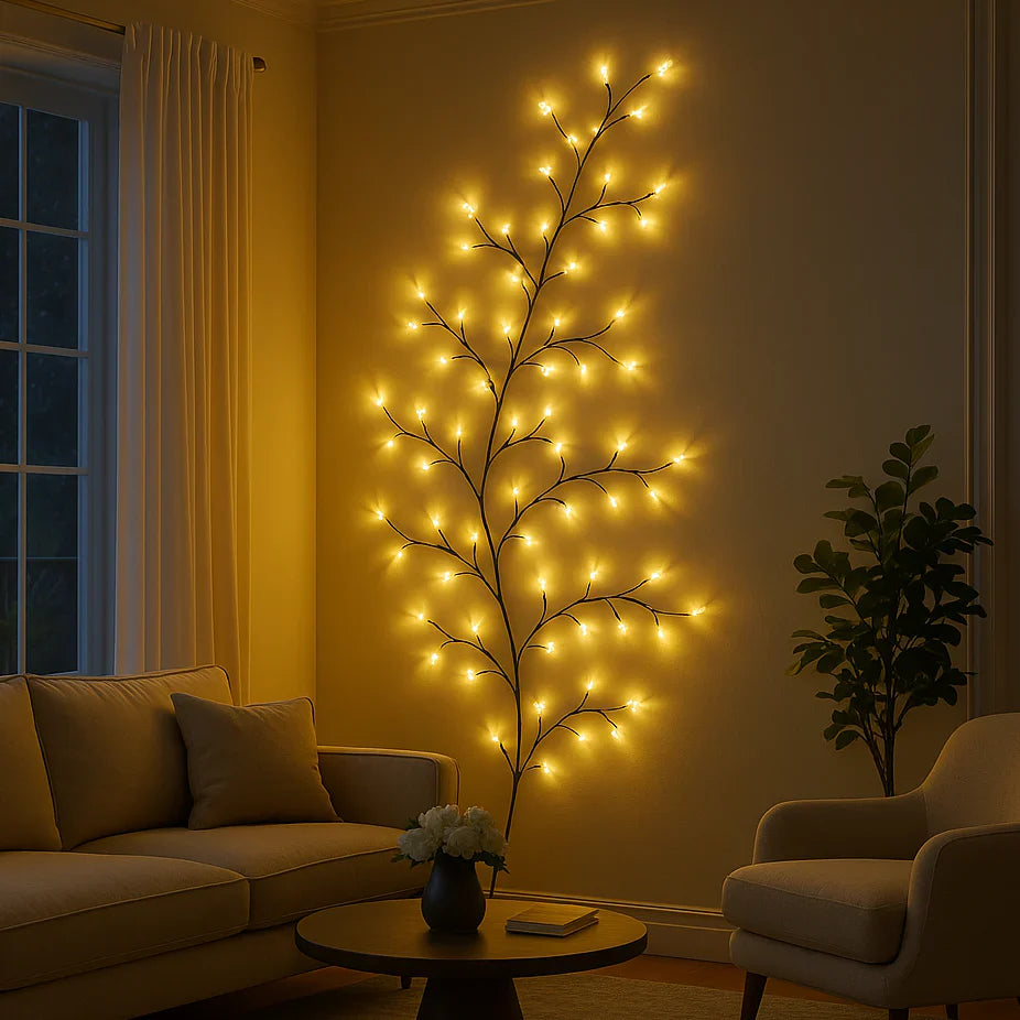 LED Wall Light with Willow Branches in Warm White | Dimmable Natural Ambient Lighting | Remote Control | Sansoti