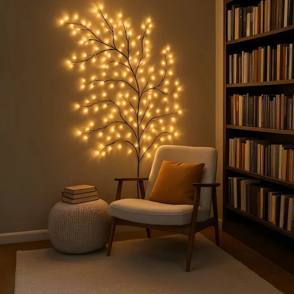 LED Wall Light with Willow Branches in Warm White | Dimmable Natural Ambient Lighting | Remote Control | Sansoti