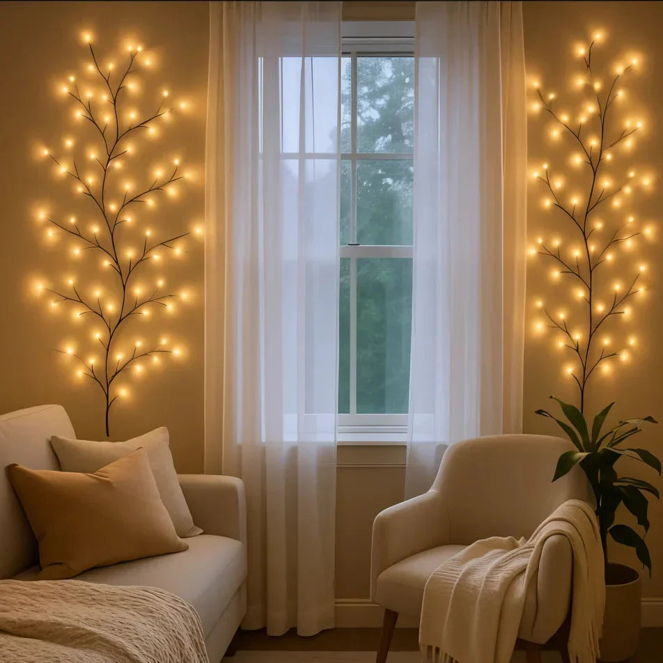 LED Wall Light with Willow Branches in Warm White | Dimmable Natural Ambient Lighting | Remote Control | Sansoti