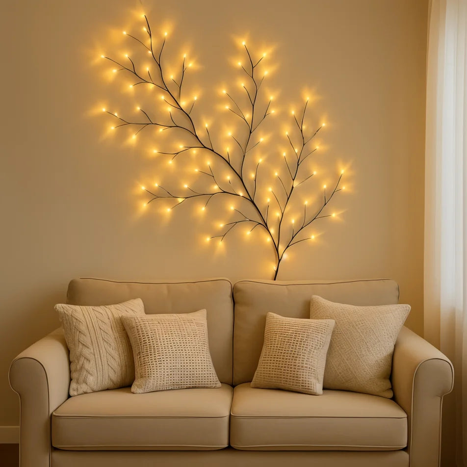 LED Wall Light with Willow Branches in Warm White | Dimmable Natural Ambient Lighting | Remote Control | Sansoti