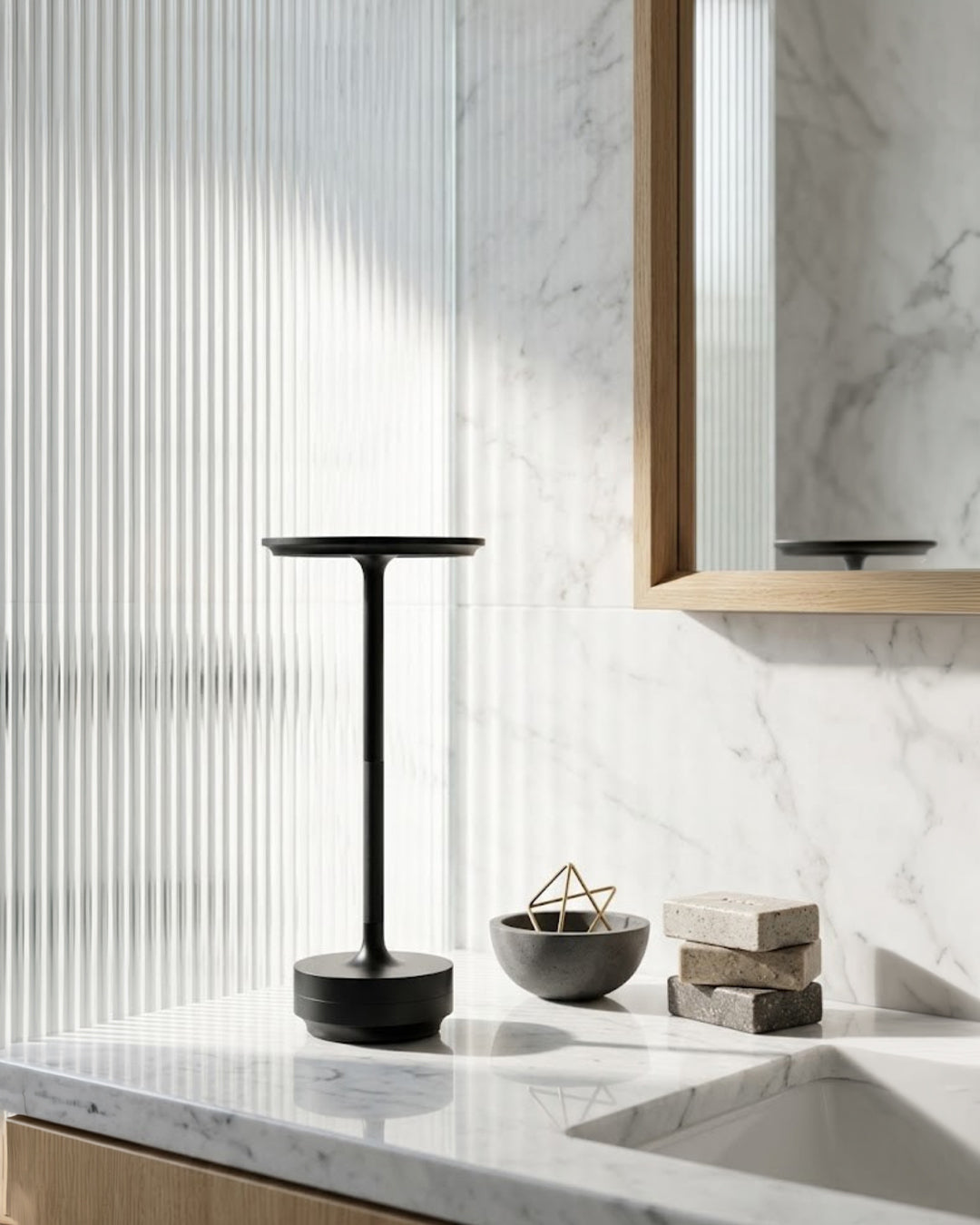 Rechargeable LED Table Lamp with Dim Function Cylinder Shape Metal Wireless Ambient Lamp | Sansoti