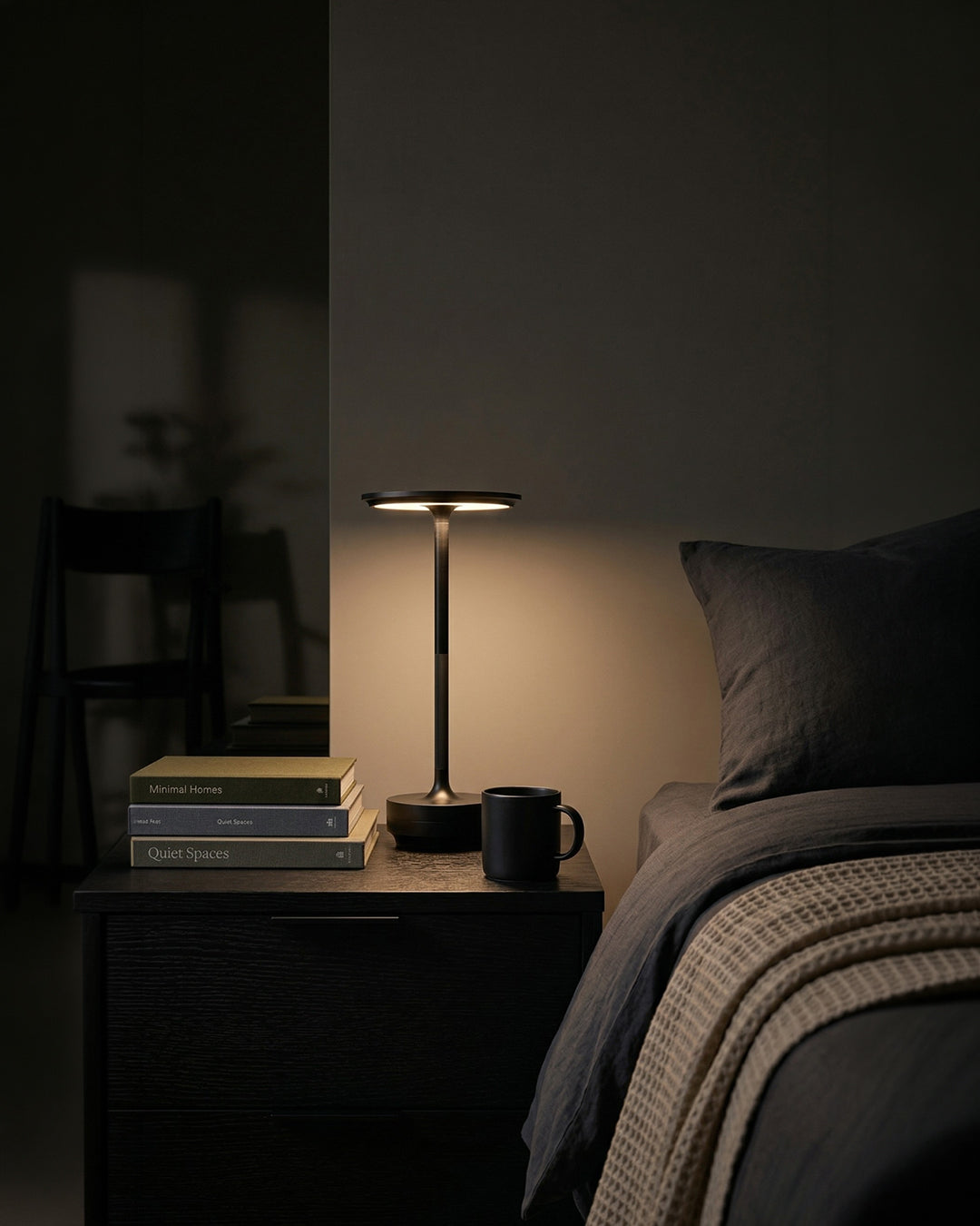 Rechargeable LED Table Lamp with Dim Function Cylinder Shape Metal Wireless Ambient Lamp | Sansoti