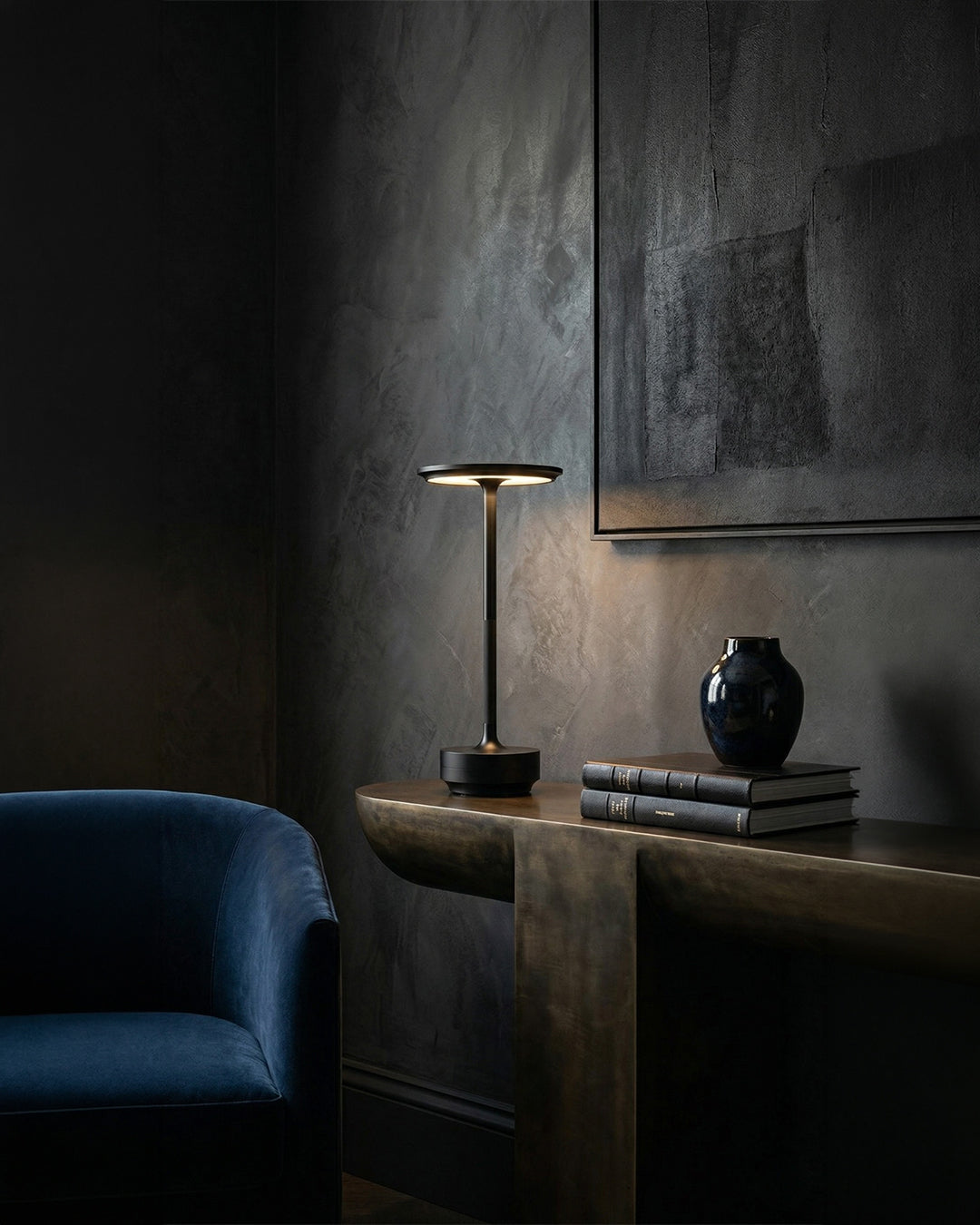 Rechargeable LED Table Lamp with Dim Function Cylinder Shape Metal Wireless Ambient Lamp | Sansoti