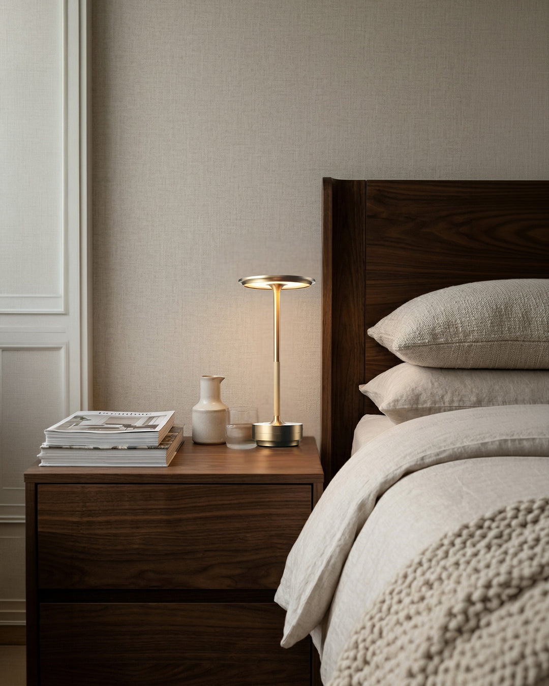 Rechargeable LED Table Lamp with Dim Function Cylinder Shape Metal Wireless Ambient Lamp | Sansoti