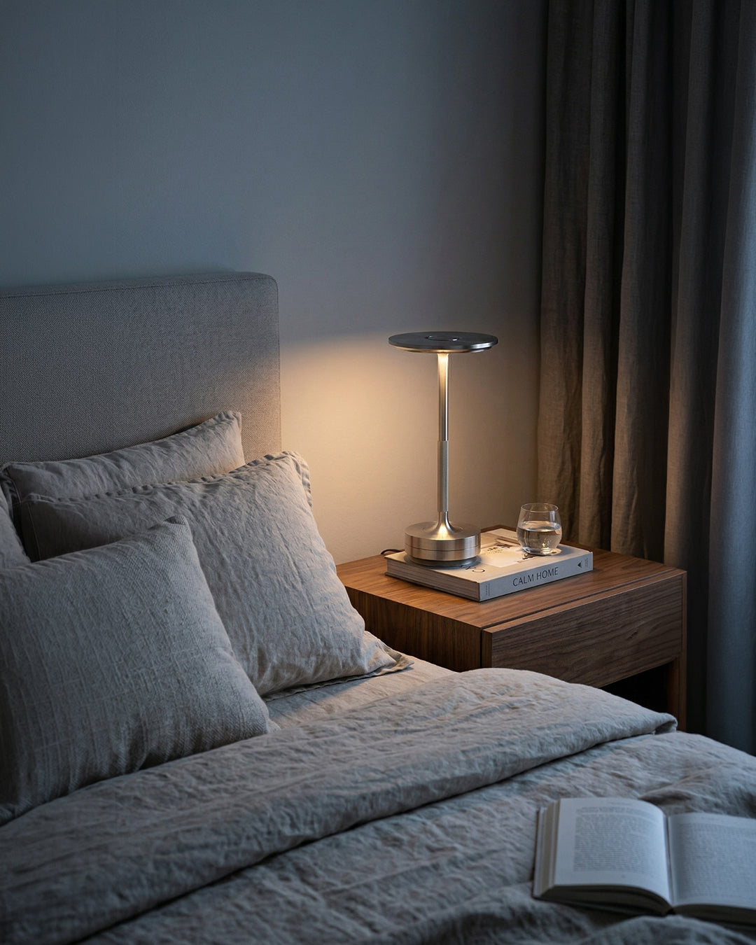 Rechargeable LED Table Lamp with Dim Function Cylinder Shape Metal Wireless Ambient Lamp | Sansoti