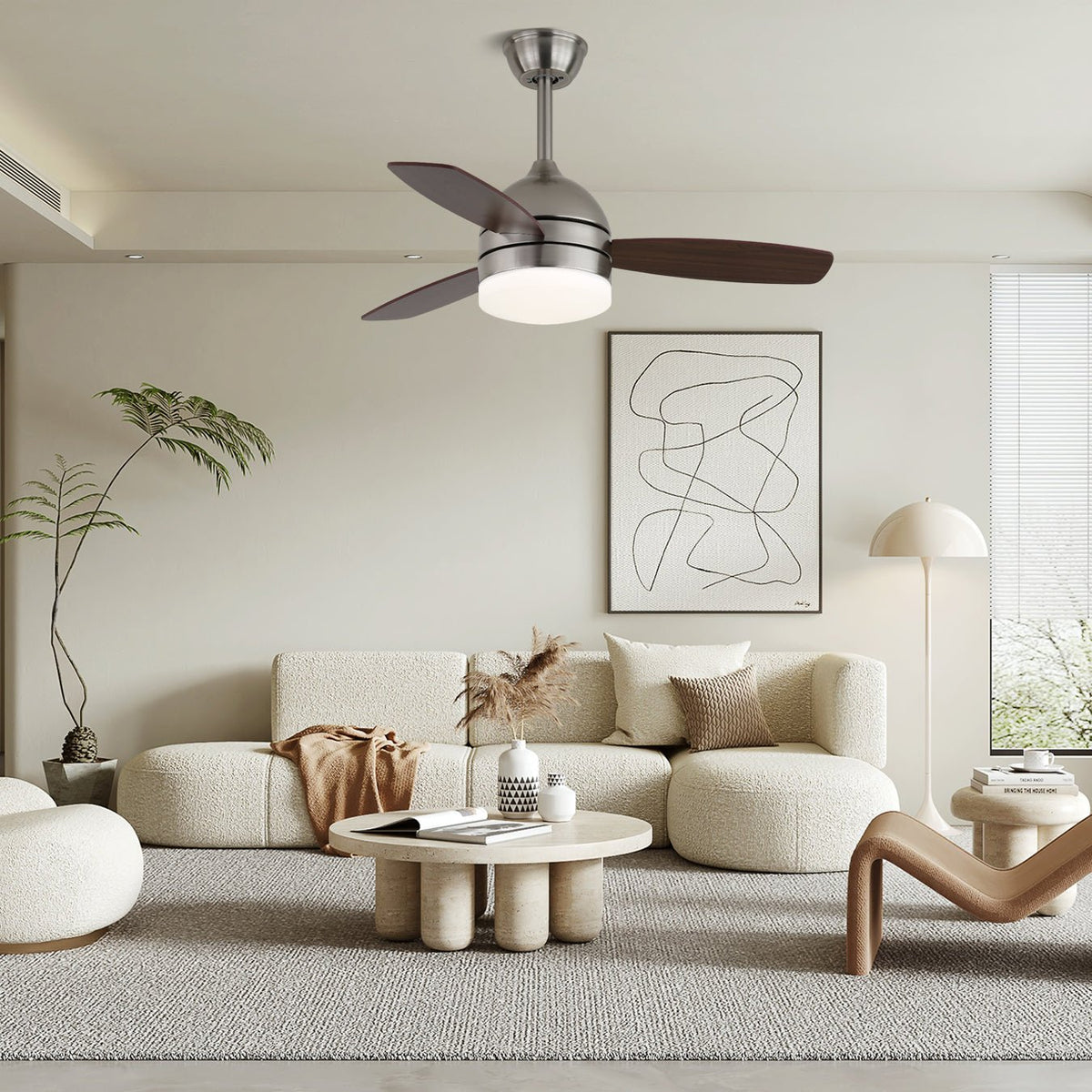 Modern Ceiling Fan Caelan with Lighting | 101cm | 24W LED | 6 Speeds | Remote Control | Scandinavian Design | Sansoti
