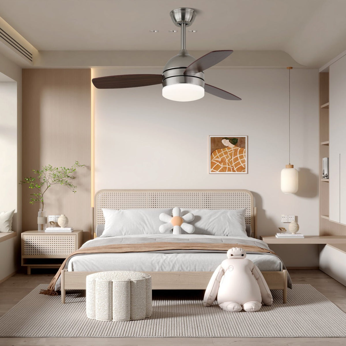 Modern Ceiling Fan Caelan with Lighting | 101cm | 24W LED | 6 Speeds | Remote Control | Scandinavian Design | Sansoti