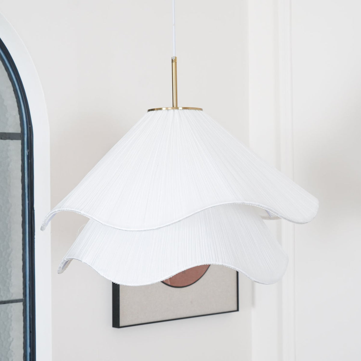 Layered pleated shade pendant lamp — Petal-like light gold fitting E26/E27 sloped-ceiling mounting | Sansoti