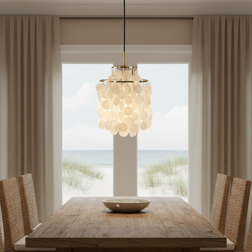 Round Shell Chandelier Gold Silver LED Living Room Dining Room Bedroom Hotel Lobby Stairwell Parlor | Sansoti