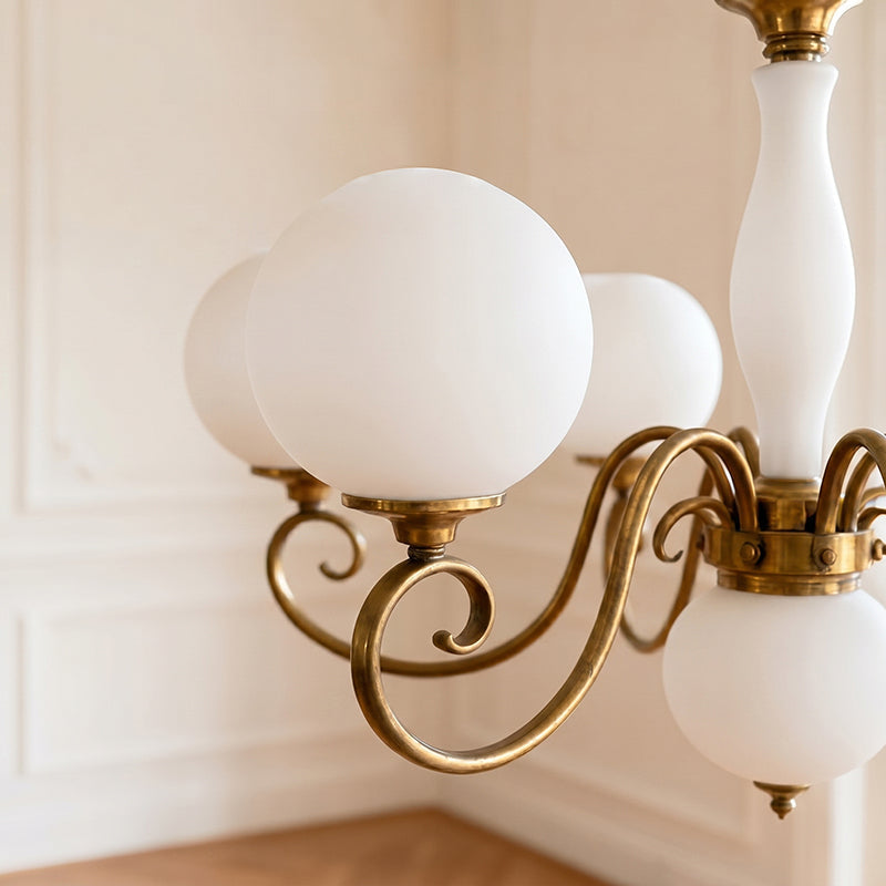 Glazen Kroonluchter met Messing Armatuur | Handgeblazen Bollen | Dimbaar | Sfeerlicht Eetkamer Woonkamer | Sansoti