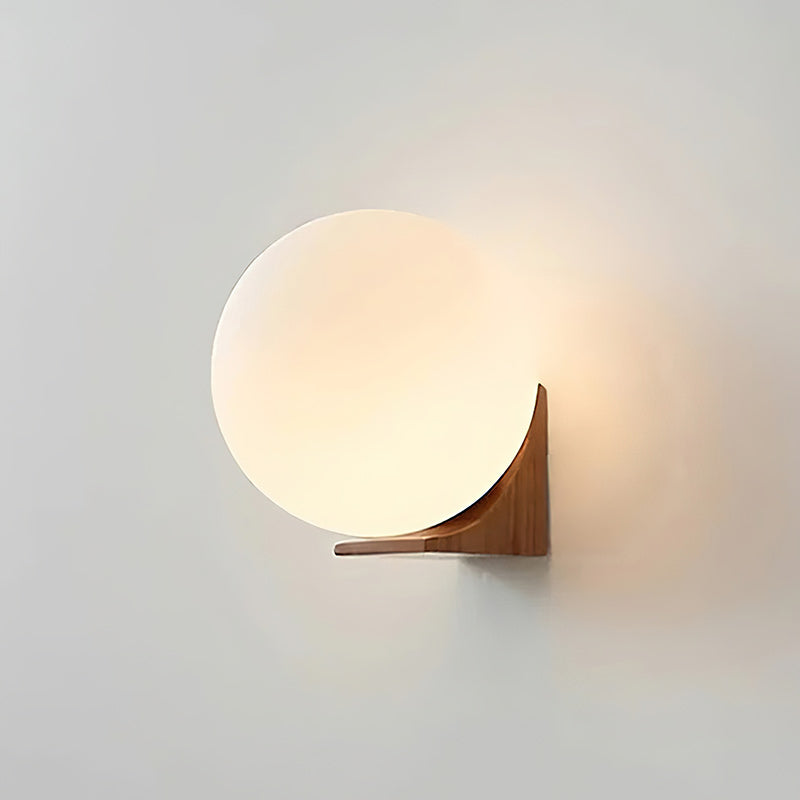 Wall Lamp with Glass Globe and Wooden Bracket – Walnut or Ash Wood – Modern Country Style | Sansoti