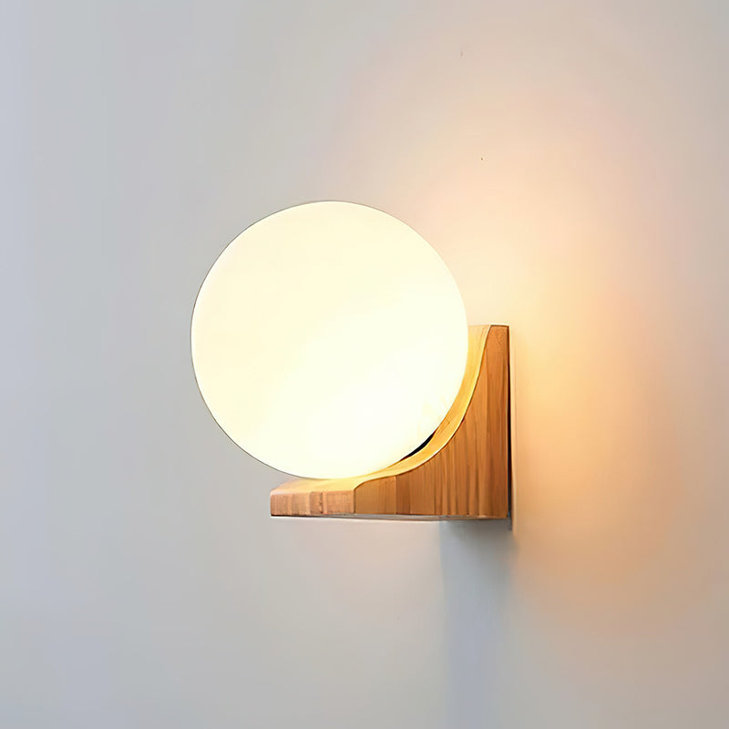 Wall Lamp with Glass Globe and Wooden Bracket – Walnut or Ash Wood – Modern Country Style | Sansoti