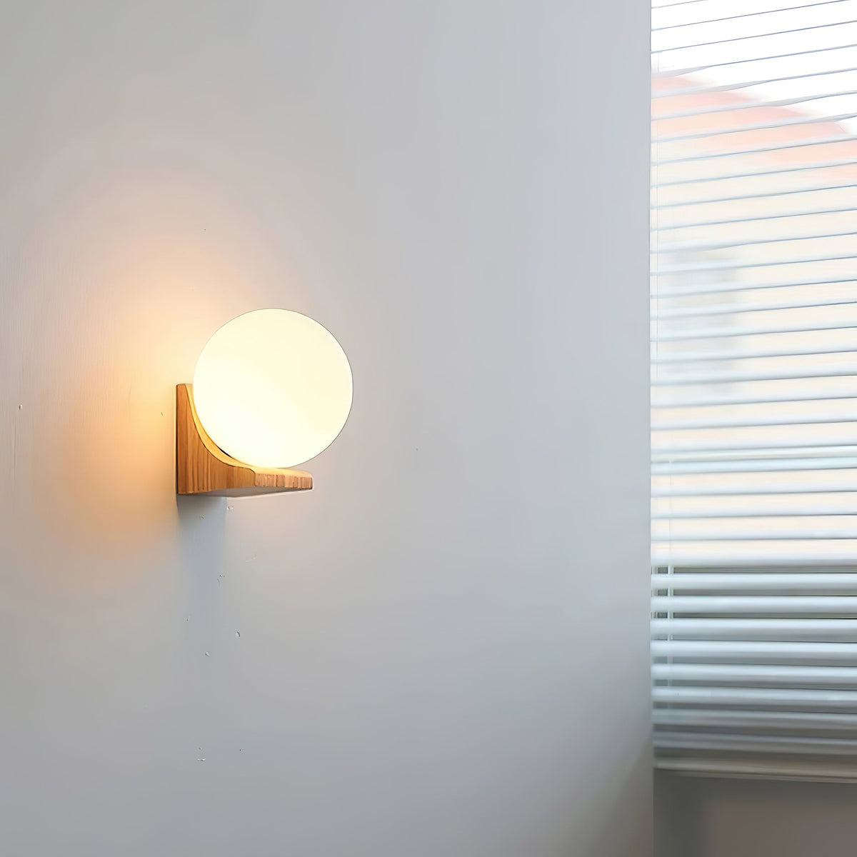 Wall Lamp with Glass Globe and Wooden Bracket – Walnut or Ash Wood – Modern Country Style | Sansoti