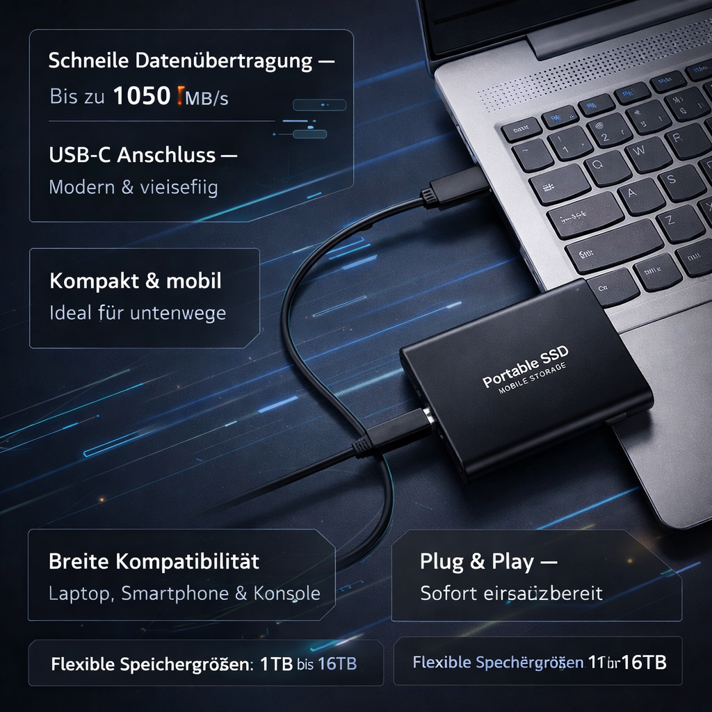Portable SSD 512GB USB-C External Data Storage with Fast Transfer | Sansoti