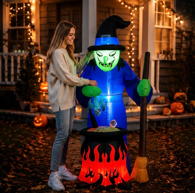 Inflatable Witch Garden Decoration with LED Lighting Halloween Decoration for Garden Lawn Outdoor Party | Sansoti