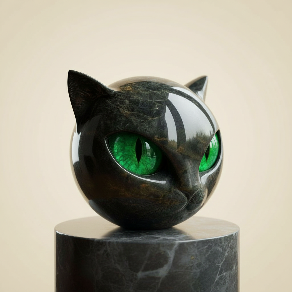 Decorative Cat Head Sculpture – Glossy Finish with Hypnotic Eyes | Sansoti