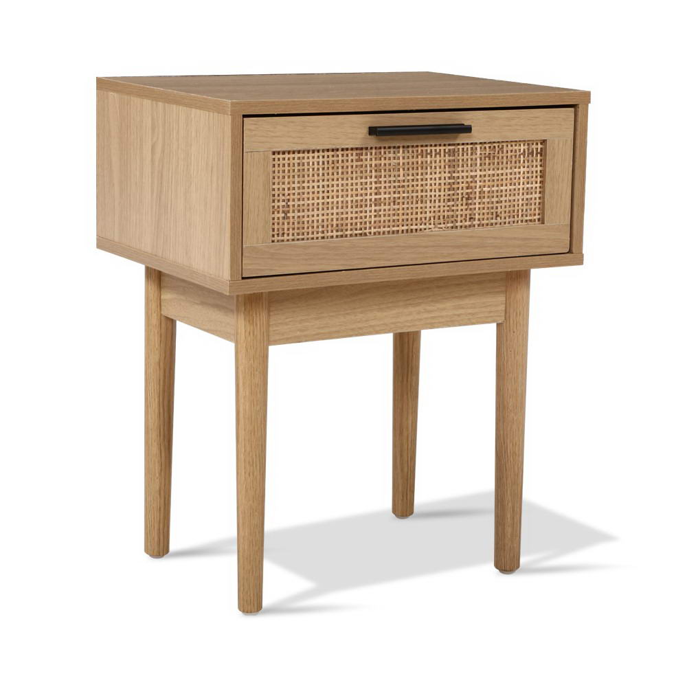 Nightstand with Rattan Drawer and Wooden Legs – Compact Boho Design 40 cm | Sansoti