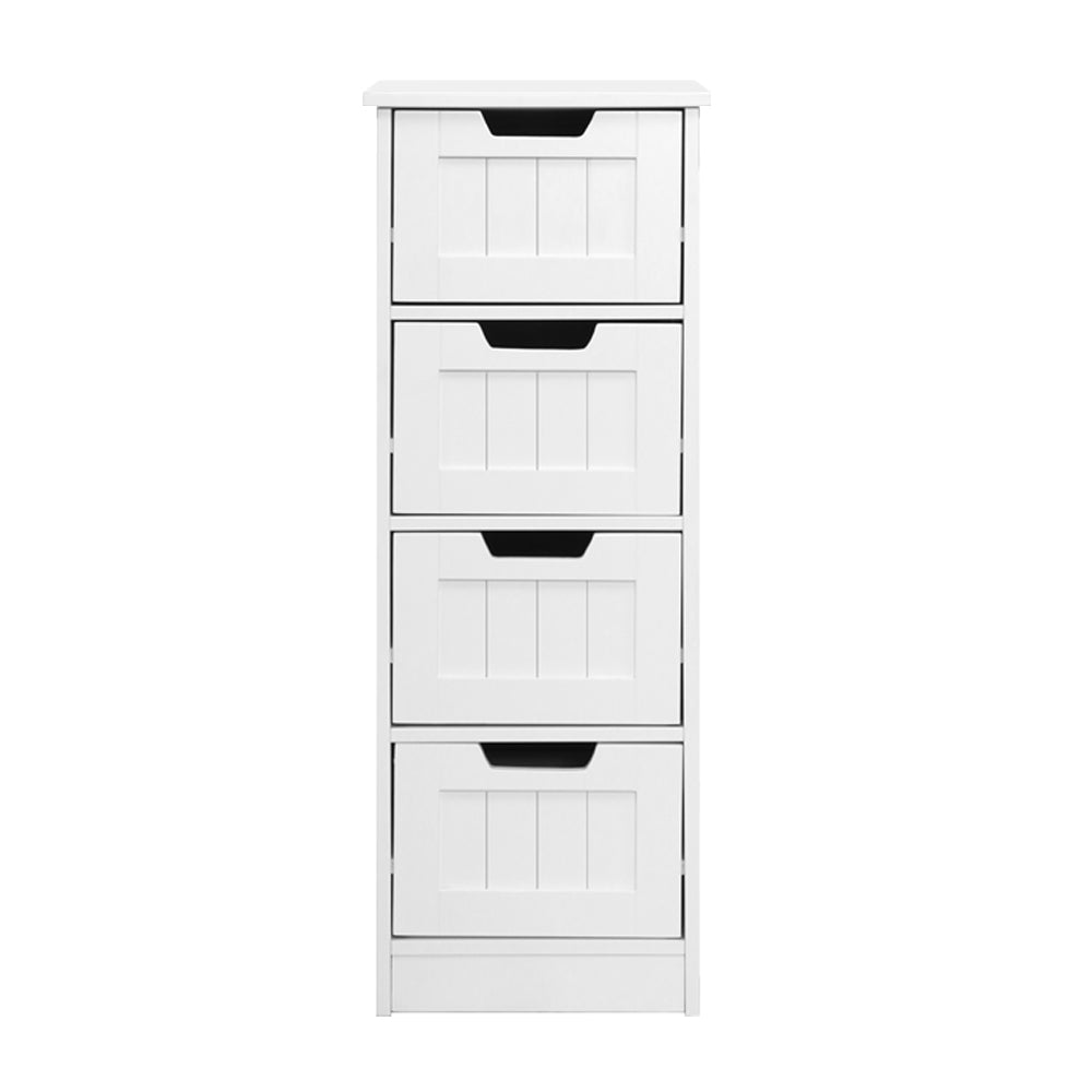Commode étroite blanche avec 4 tiroirs – Meuble de rangement campagne en MDF 81 cm | Sansoti