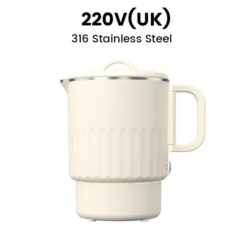 Foldable Electric Travel Kettle 800ml with Double Wall Stainless Steel Interior Compact Foldable Kettle for On the Go | Sansoti