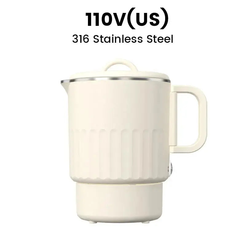 Foldable Electric Travel Kettle 800ml with Double Wall Stainless Steel Interior Compact Foldable Kettle for On the Go | Sansoti