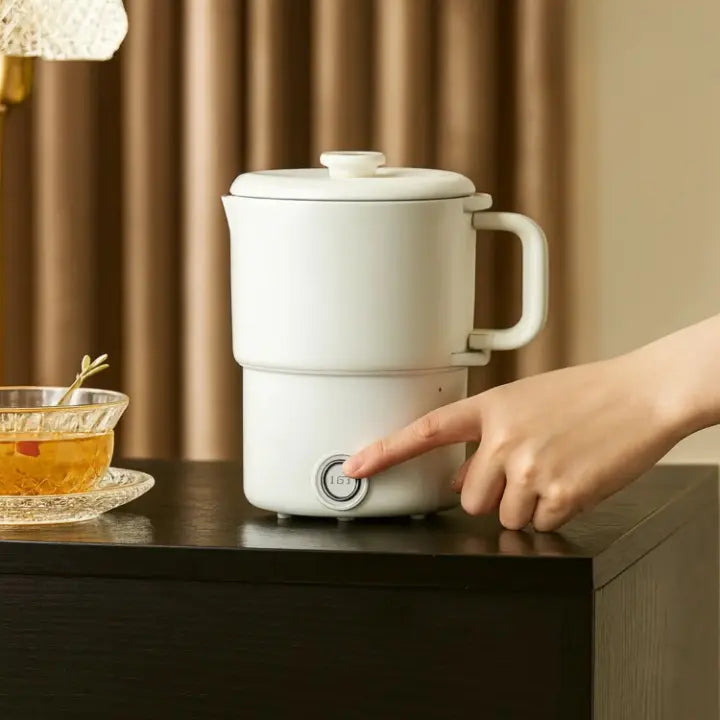 Foldable Electric Travel Kettle 800ml with Double Wall Stainless Steel Interior Compact Foldable Kettle for On the Go | Sansoti