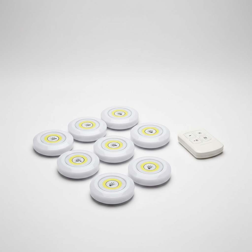 LED Spots Unterbau Batterie Kabellos Dimmbar Set 3 Küchen Schrankbeleuchtung Selbstklebend Fernbedienung Klebespot | Sansoti