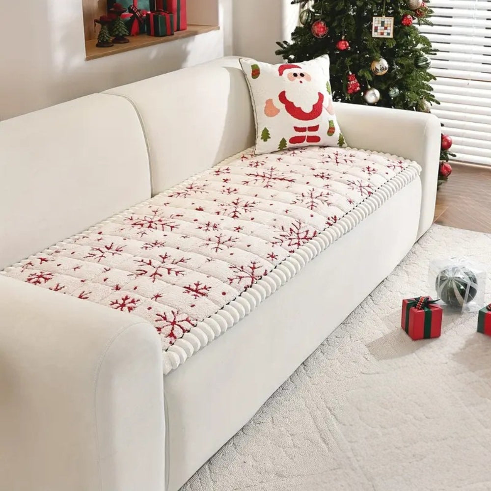 Festlicher Sofabezug Weihnachtsbezug Rot-Weißes Muster für 1-4-Sitzer Sofas Mikrofaser Weihnachtsdeko Schutzhülle Maschinenwaschbar | Sansoti