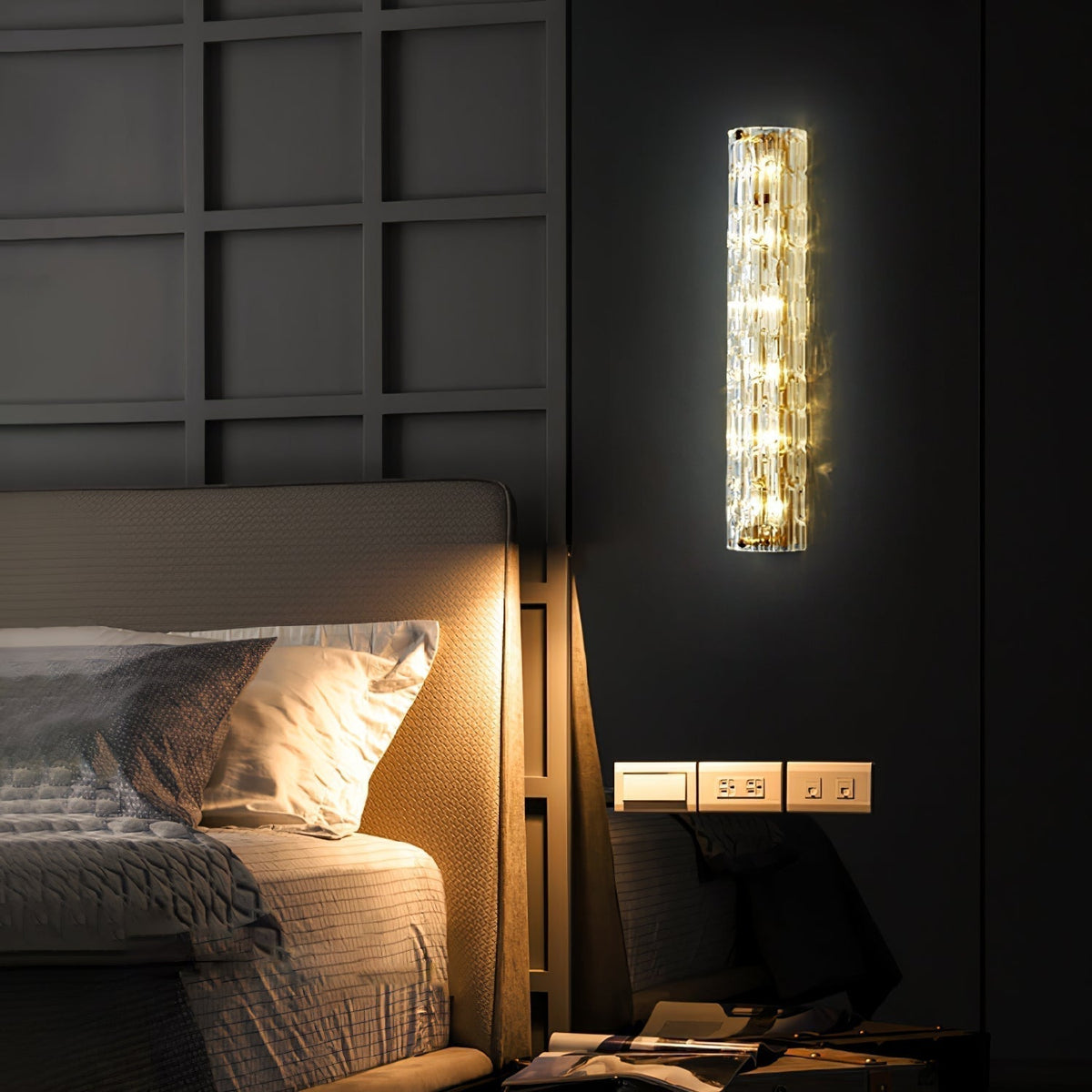 Glas-Wandleuchte aus messingfarbenem Metall, integrierte LED 3000K-6000K, dimmbare integrierte Beleuchtung, Wohnzimmer | Sansoti