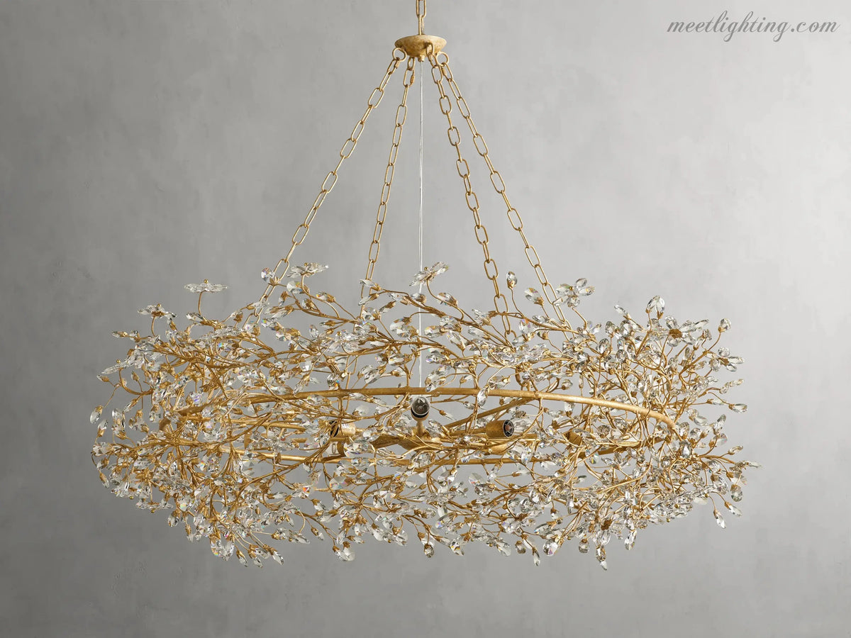 Chandelier with Gold Leaf Finish, 6–12 Lights, Handmade Iron Pendant Light, Adjustable, Dining Table | Sansoti