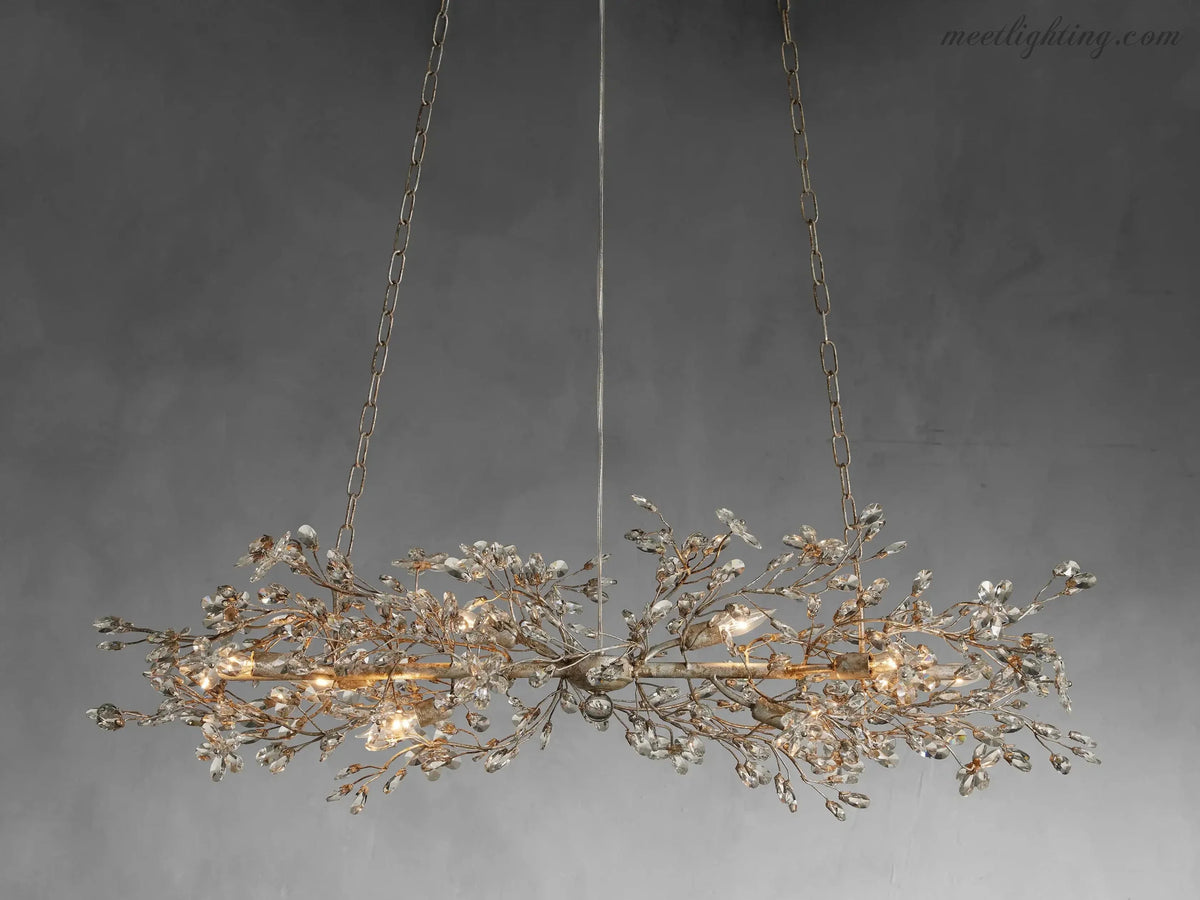 Linear Crystal Chandelier Iron Adjustable 3 Finishes Dining Room Living Room Lighting 8-12 Sockets | Sansoti
