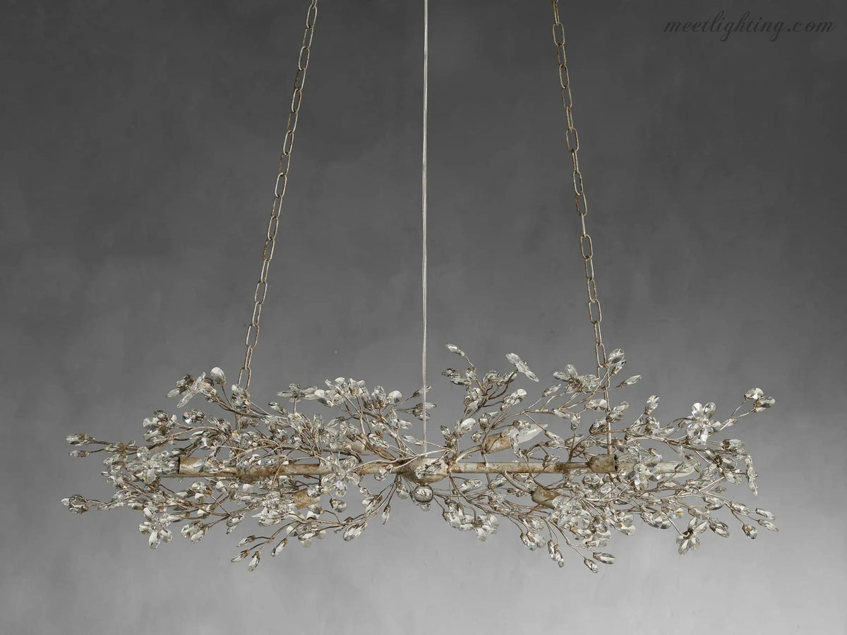 Linear Crystal Chandelier Iron Adjustable 3 Finishes Dining Room Living Room Lighting 8-12 Sockets | Sansoti