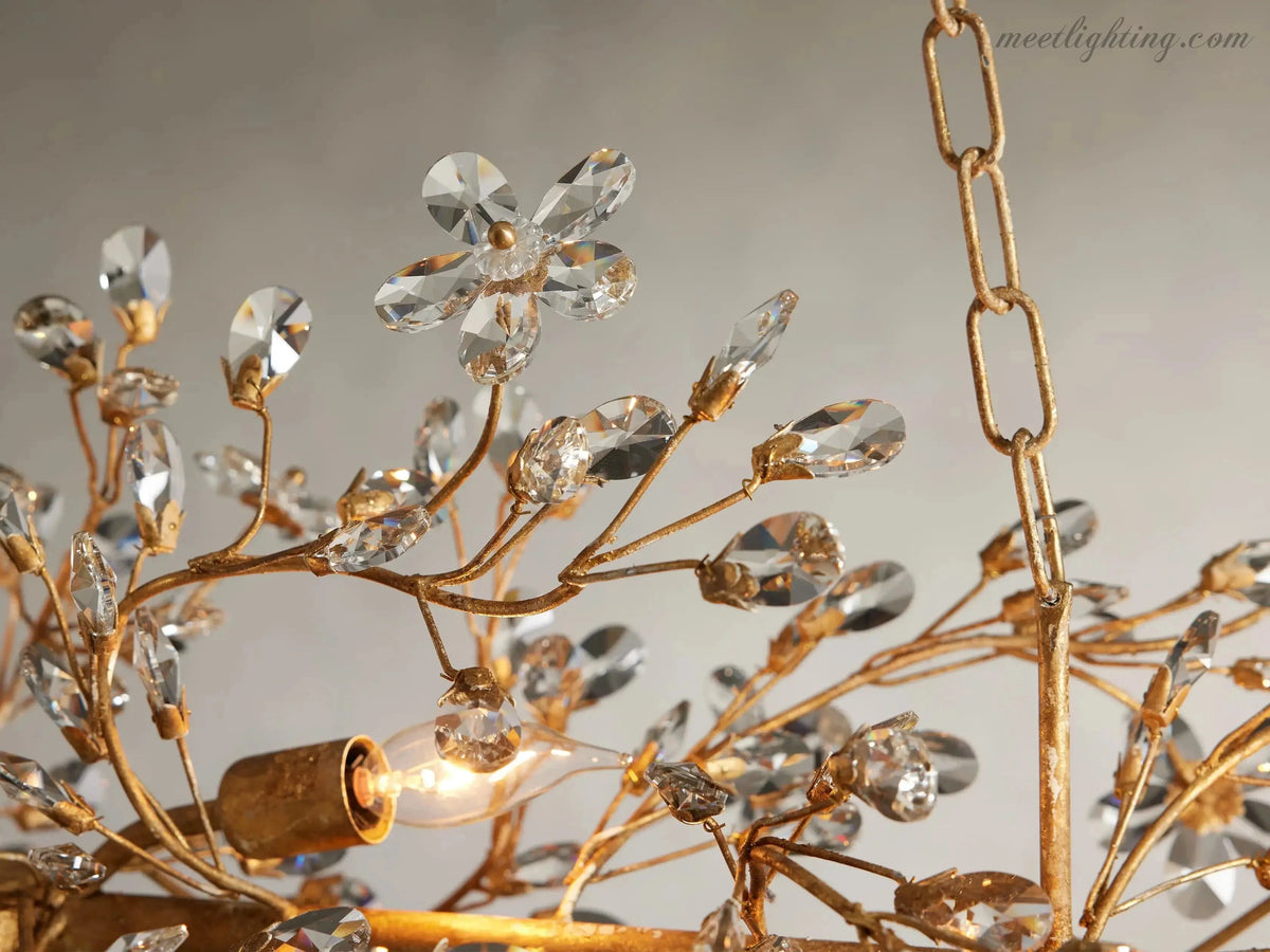Linear Crystal Chandelier Iron Adjustable 3 Finishes Dining Room Living Room Lighting 8-12 Sockets | Sansoti