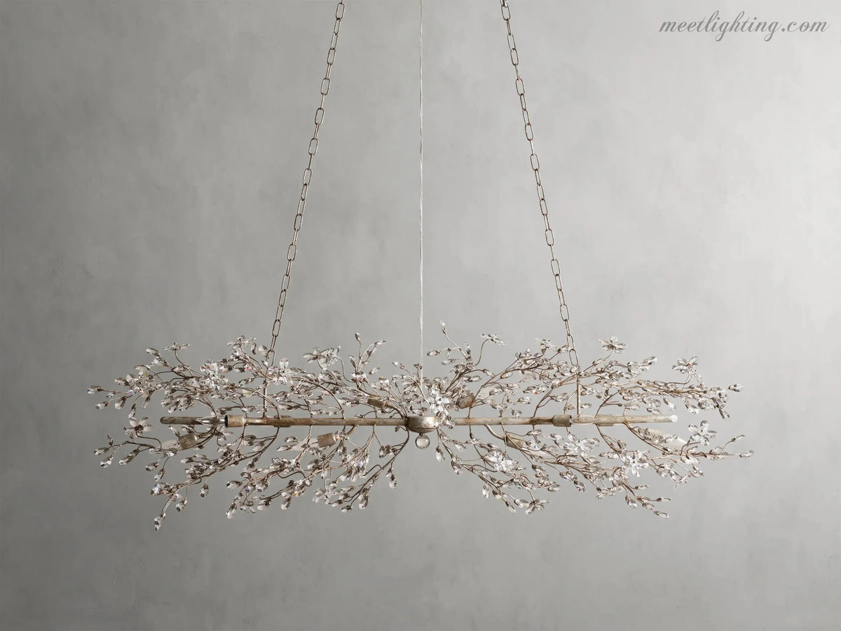 Linear Crystal Chandelier Iron Adjustable 3 Finishes Dining Room Living Room Lighting 8-12 Sockets | Sansoti