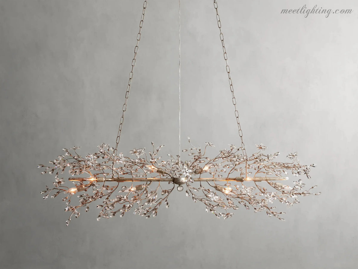 Linear Crystal Chandelier Iron Adjustable 3 Finishes Dining Room Living Room Lighting 8-12 Sockets | Sansoti