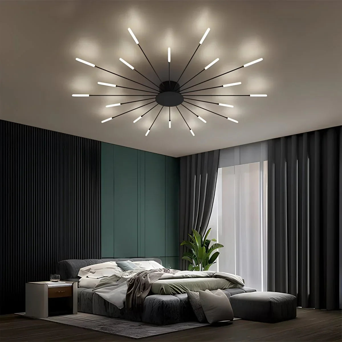 LED Ceiling Lamp Metal 20-42 Light Points Black Gold Living Room Dining Room Star Shape Design Dimmable Modern Lighting Large Spaces | Sansoti