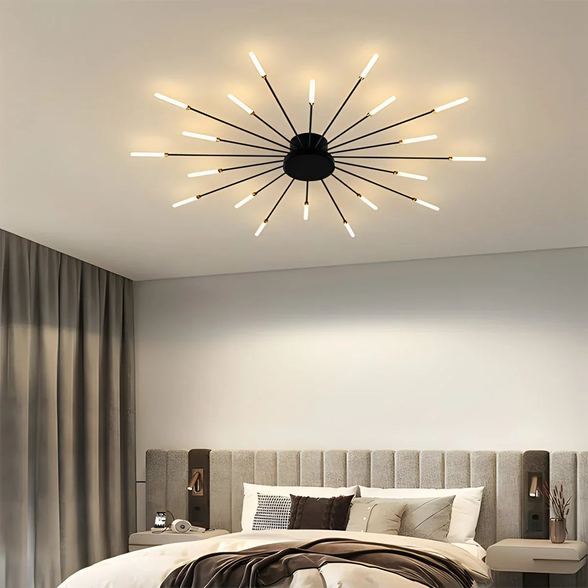 LED Ceiling Lamp Metal 20-42 Light Points Black Gold Living Room Dining Room Star Shape Design Dimmable Modern Lighting Large Spaces | Sansoti