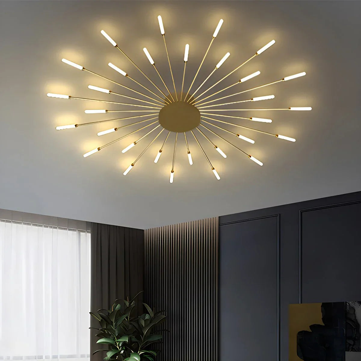 LED Ceiling Lamp Metal 20-42 Light Points Black Gold Living Room Dining Room Star Shape Design Dimmable Modern Lighting Large Spaces | Sansoti