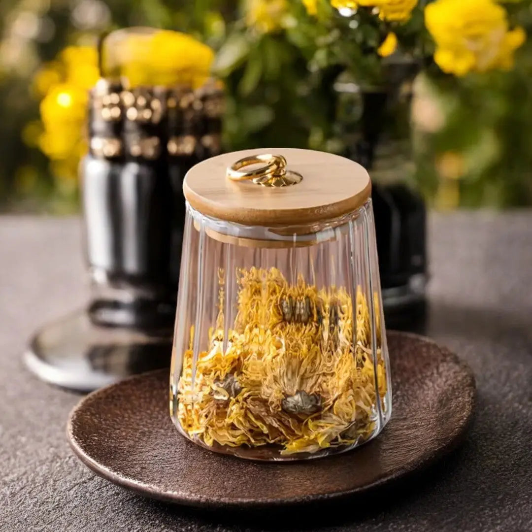 Glas Vorratsglas Holzdeckel Gold Borosilikat Tee Küche Skandinavisch | Sansoti
