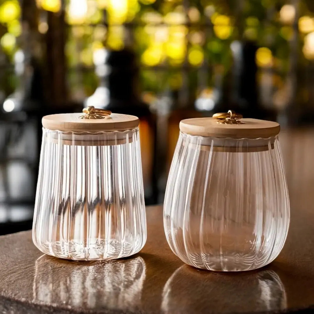 Glas Vorratsglas Holzdeckel Gold Borosilikat Tee Küche Skandinavisch | Sansoti