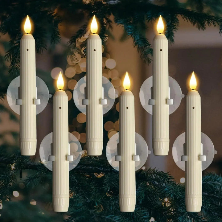 Window Candles LED Flicker Light Plastic Ivory 18.2cm Set of 6 Pieces Dusk Sensor Timer Ambient Light Christmas Decoration Window Decoration Battery Operated | Sansoti