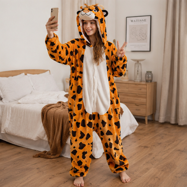 Kapibara-Flanell-Onesie mit Kapuze für Kinder – Weicher Jumpsuit für Verkleidungspartys und Themenfeiern | Sansoti