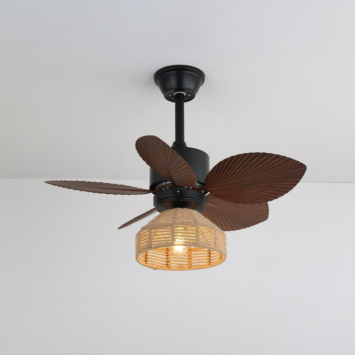 Tropischer Deckenventilator mit Beleuchtung – Rattan-Finish Ø76 cm – Verstellbare Geschwindigkeiten | Sansoti