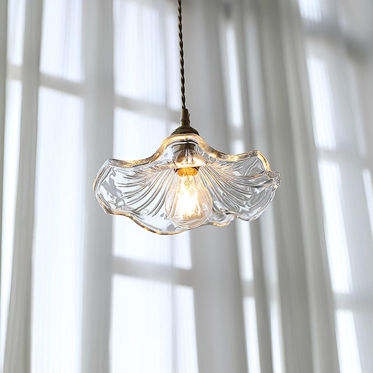 Hanglamp Bloem Glas Retro Transparant Koper E27 Vintage Keuken Eettafel | Sansoti