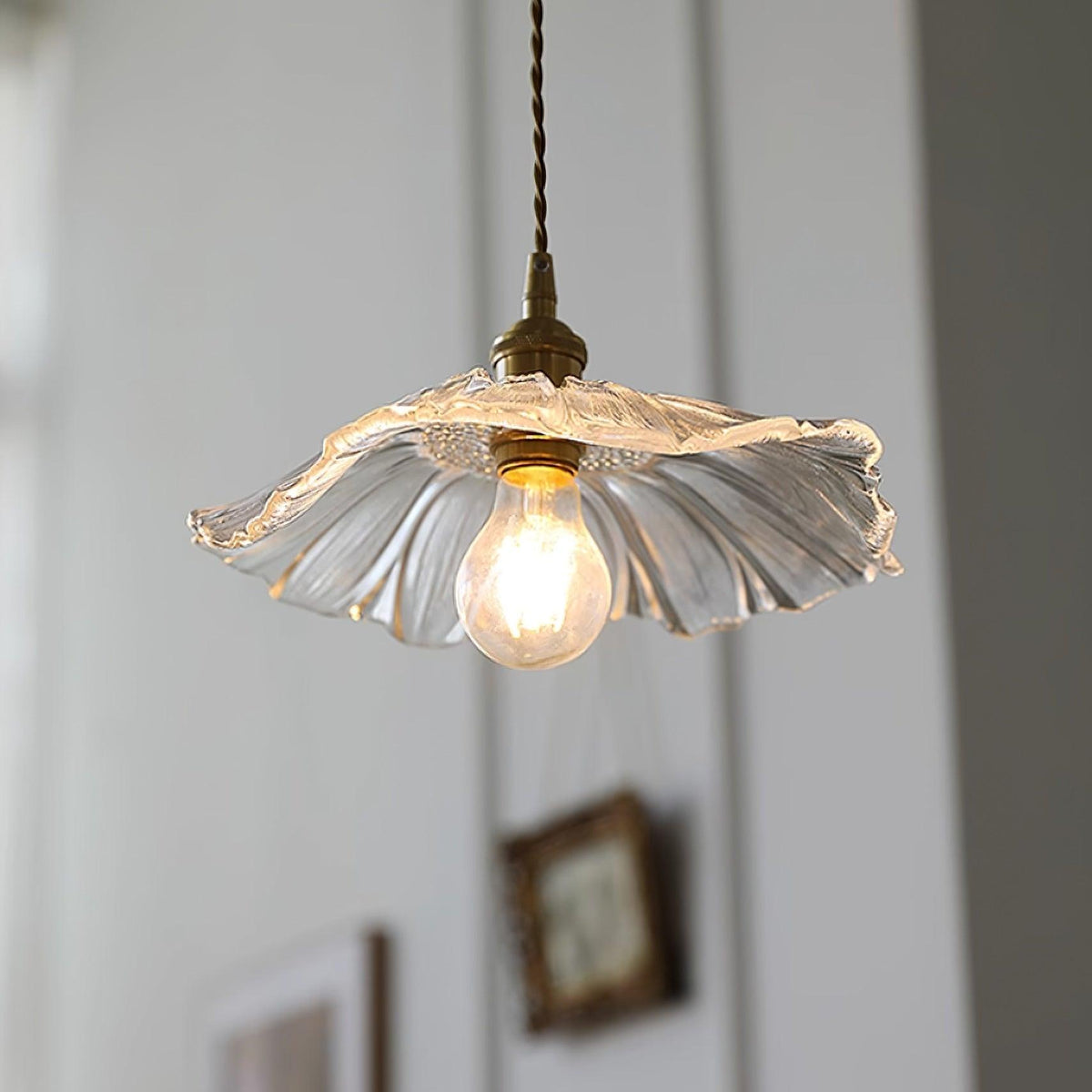 Hängelampe Blume Glas Retro Transparent Kupfer E27 Vintage Küche Esstisch | Sansoti