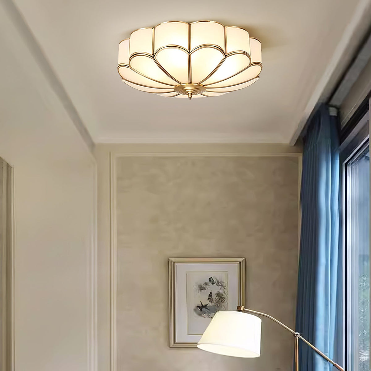 Plafondlamp Glas Messing Goud Rond Klassiek Woonkamer Hal Eetkamer Vintage Design Verlichting Diffuus Licht | Sansoti