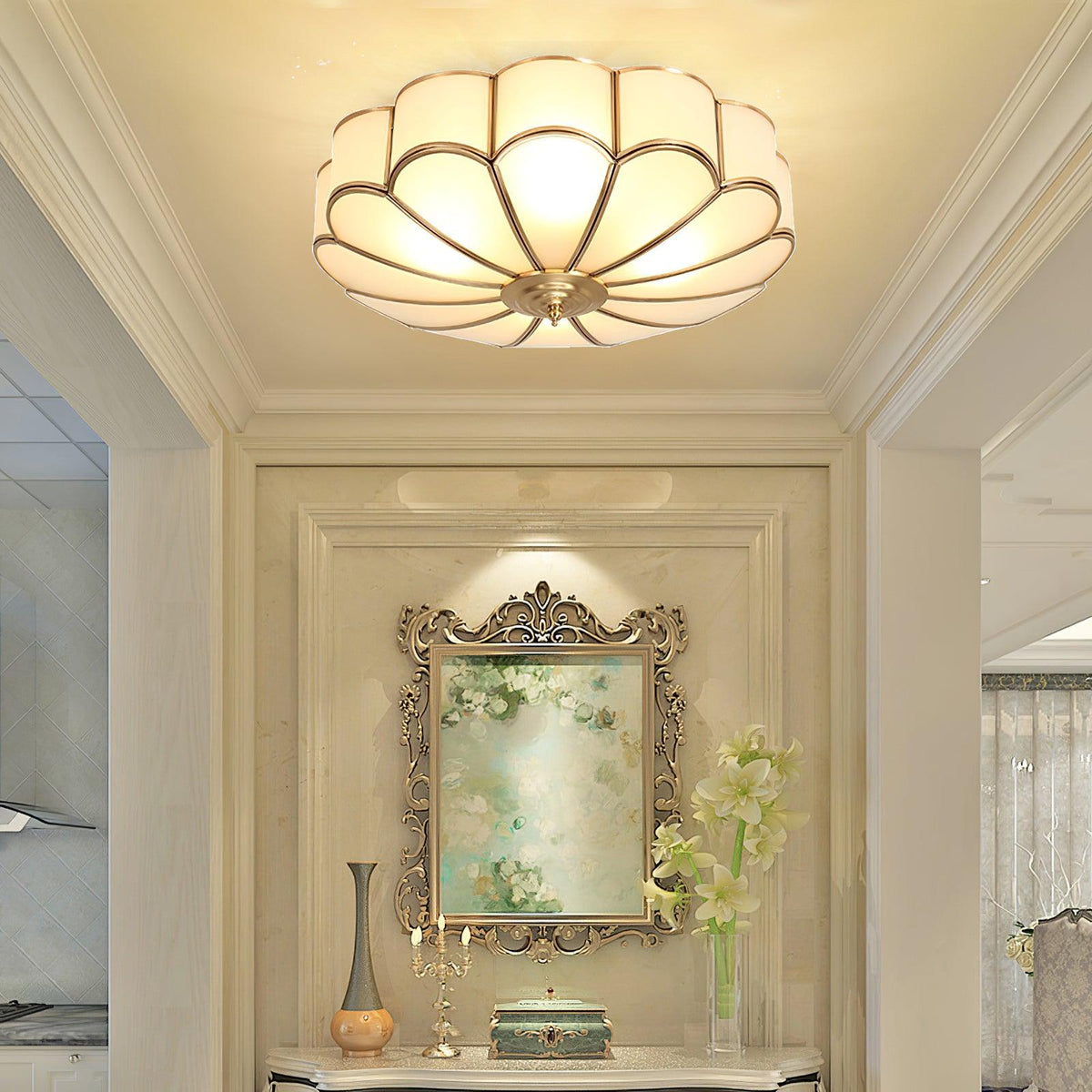 Plafondlamp Glas Messing Goud Rond Klassiek Woonkamer Hal Eetkamer Vintage Design Verlichting Diffuus Licht | Sansoti