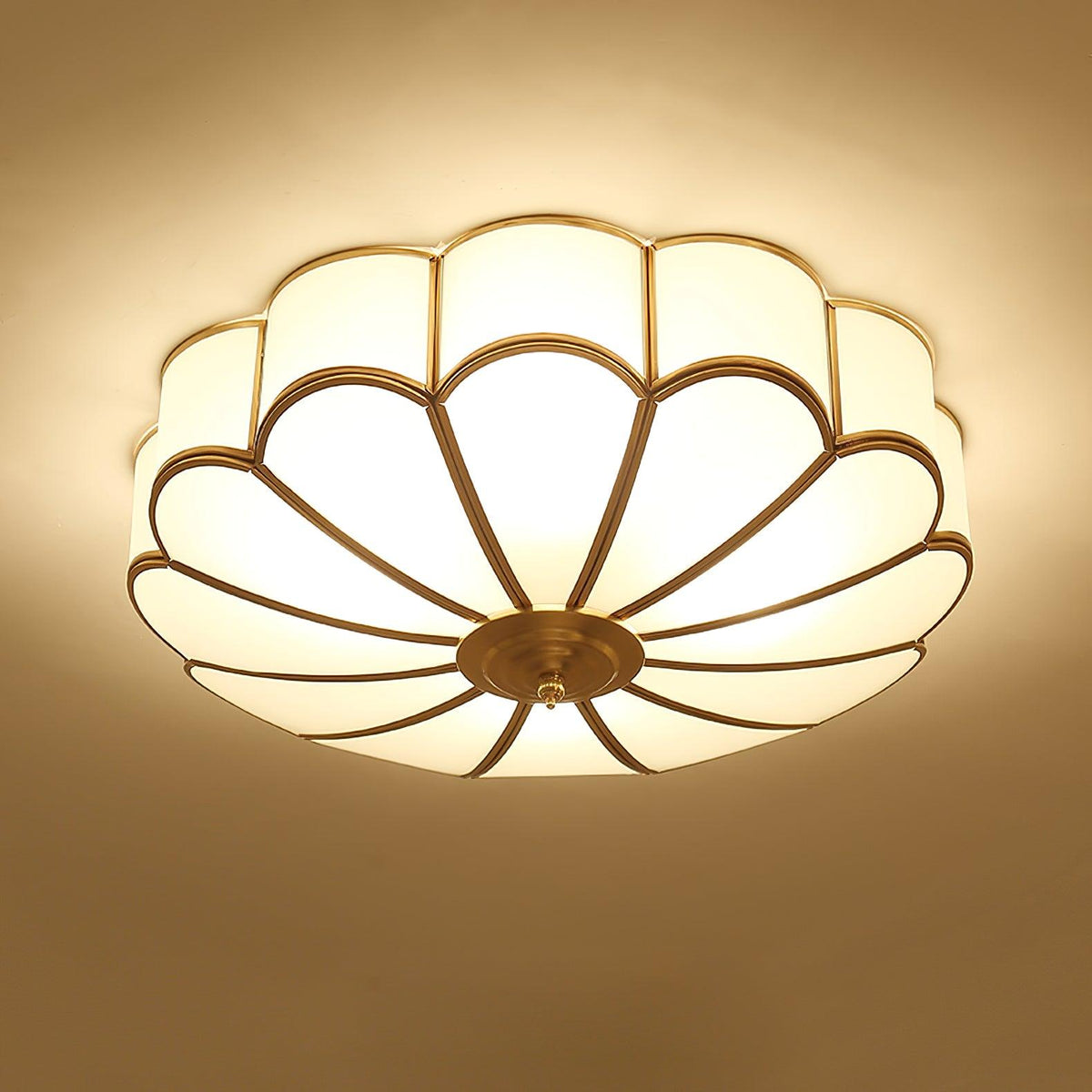 Plafondlamp Glas Messing Goud Rond Klassiek Woonkamer Hal Eetkamer Vintage Design Verlichting Diffuus Licht | Sansoti